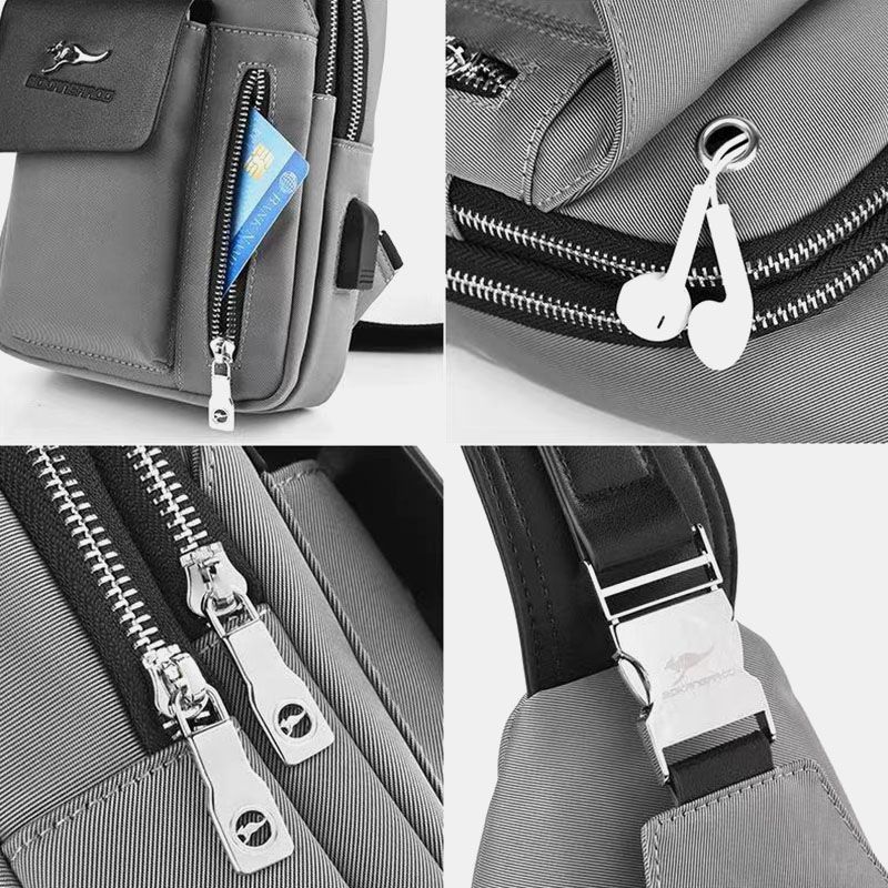 Heren Oxford Usb Opladen Hoofdtelefoon Gat Ontwerp Borsttas Multifunctionele Multi-pocket Waterdichte Crossbody Schoudertas