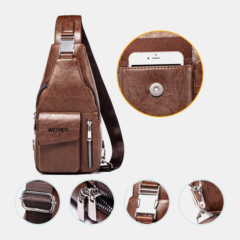 Heren Pu Lederen Multifunctionele Grote Capaciteit Waterdichte 6.5 Inch Telefoon Tas Borst Tas Crossbody Tassen