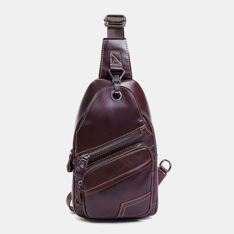 Mannen Echt Leer Grote Capaciteit Outdoor Casual Borsttas Converteerbare Schouderriem Multi-pocket Schoudertas Crossbody Tas