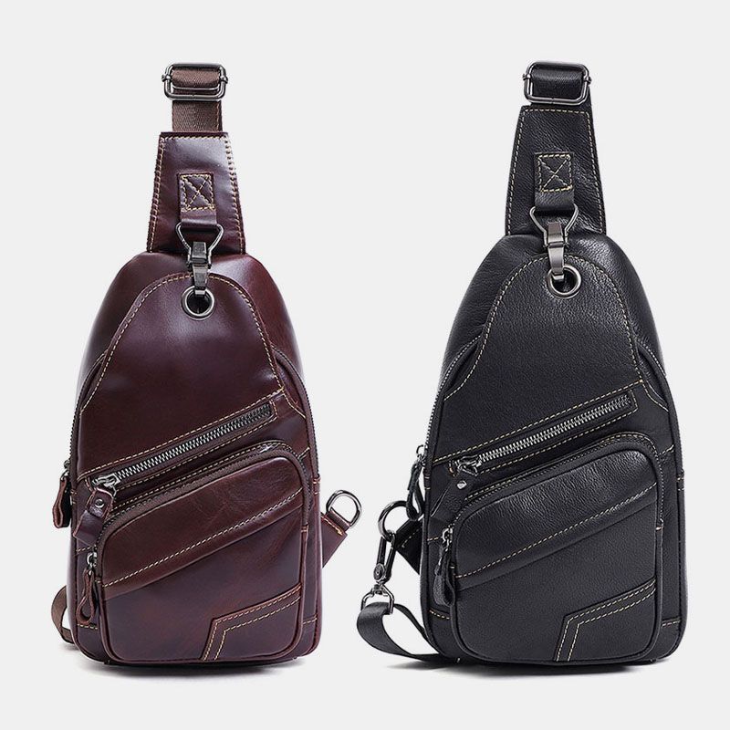 Mannen Echt Leer Grote Capaciteit Outdoor Casual Borsttas Converteerbare Schouderriem Multi-pocket Schoudertas Crossbody Tas