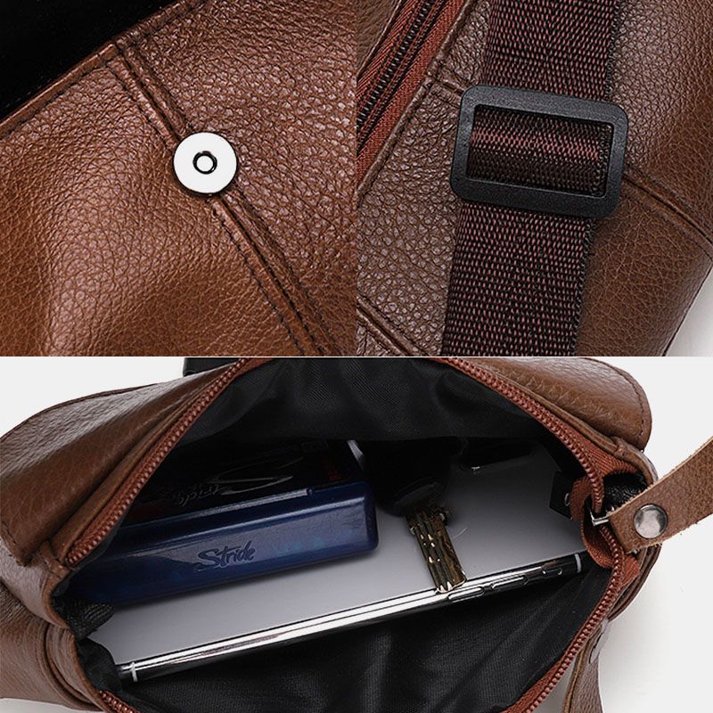 Mannen Lederen Multi-pocket Anti-diefstal Multifunctionele Crossbody Tas Borst Tas Sling Bag