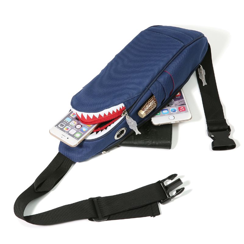 Unisex Canvas Shark Shape Multi-pocket Borsttas Cartoon Casual Superzachte Grote Capaciteit Multifunctionele Messenger Crossbody Tassen Schoudertas