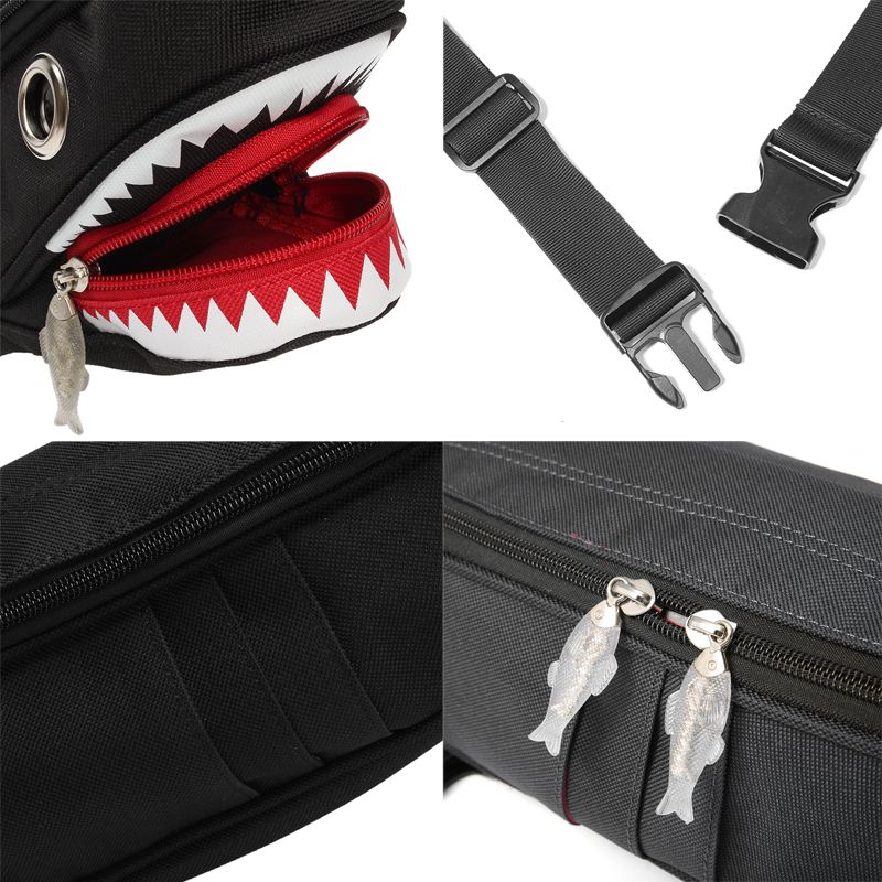 Unisex Canvas Shark Shape Multi-pocket Borsttas Cartoon Casual Superzachte Grote Capaciteit Multifunctionele Messenger Crossbody Tassen Schoudertas