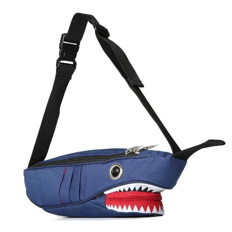 Unisex Canvas Shark Shape Multi-pocket Borsttas Cartoon Casual Superzachte Grote Capaciteit Multifunctionele Messenger Crossbody Tassen Schoudertas