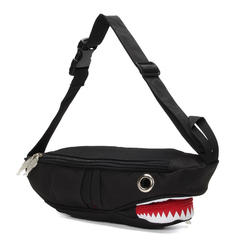 Unisex Canvas Shark Shape Multi-pocket Borsttas Cartoon Casual Superzachte Grote Capaciteit Multifunctionele Messenger Crossbody Tassen Schoudertas