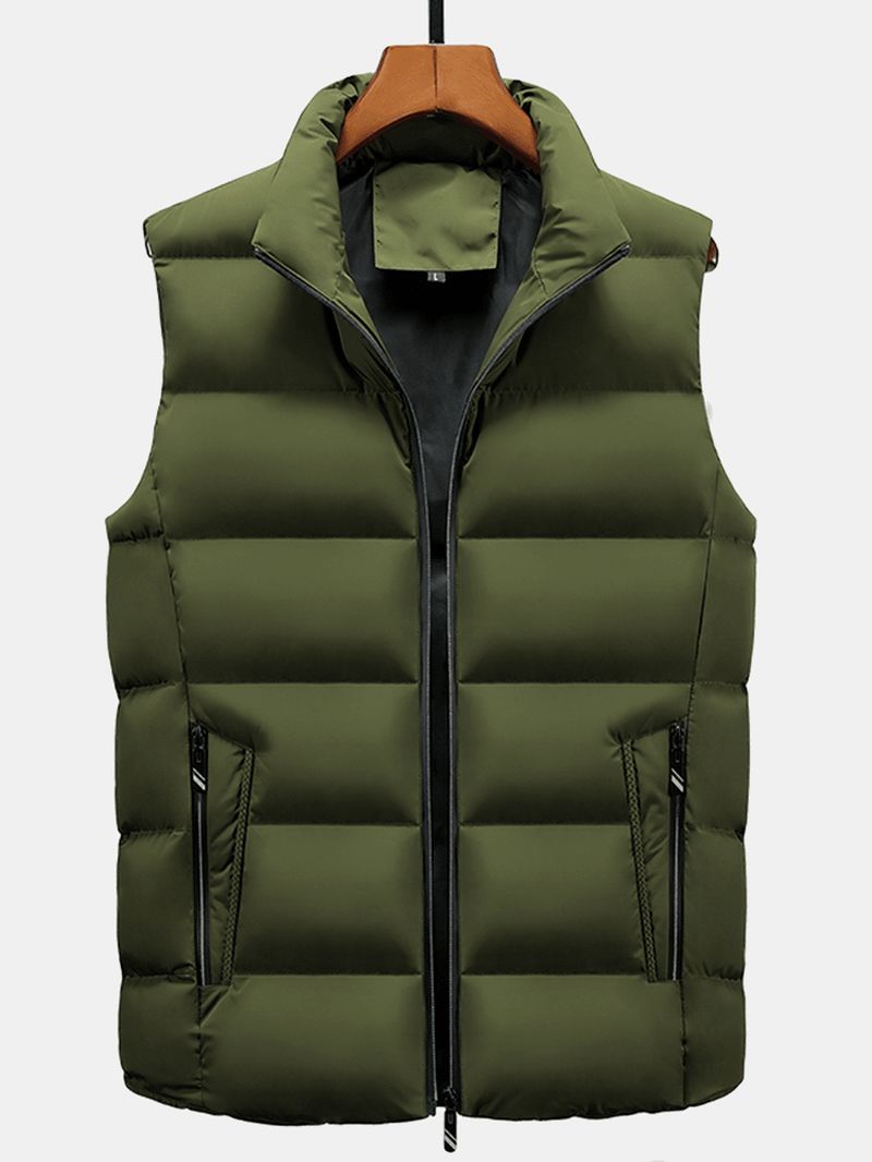 Heren Effen Kleur Mouwloos Warm Dikker Gewatteerd Gilet Vest Met Zak