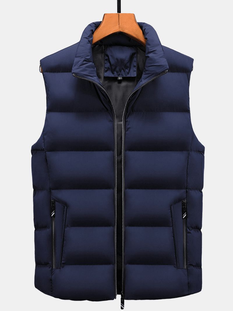 Heren Effen Kleur Mouwloos Warm Dikker Gewatteerd Gilet Vest Met Zak