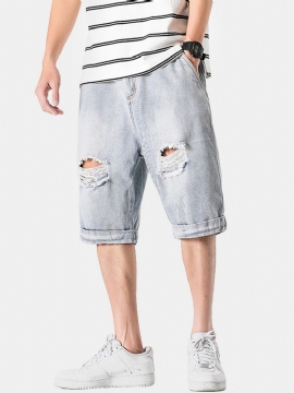 Casual Denim Shorts Met Gaten Voor Heren