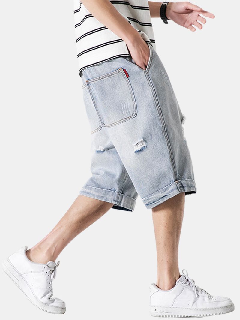 Casual Denim Shorts Met Gaten Voor Heren