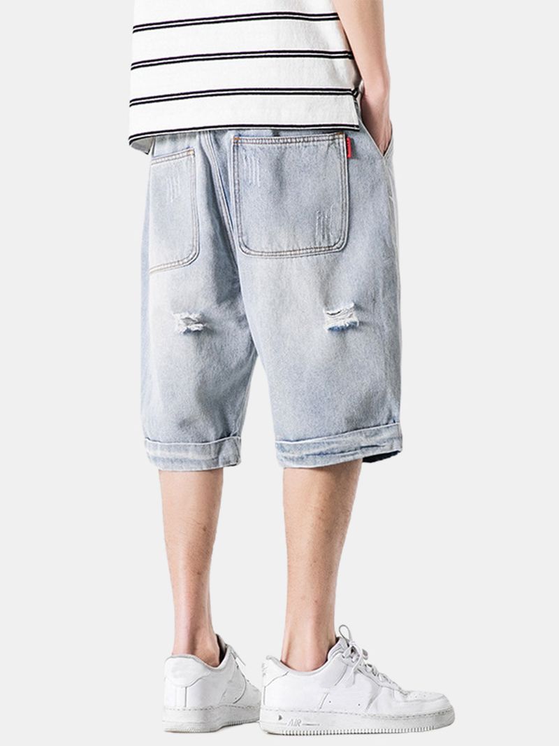 Casual Denim Shorts Met Gaten Voor Heren