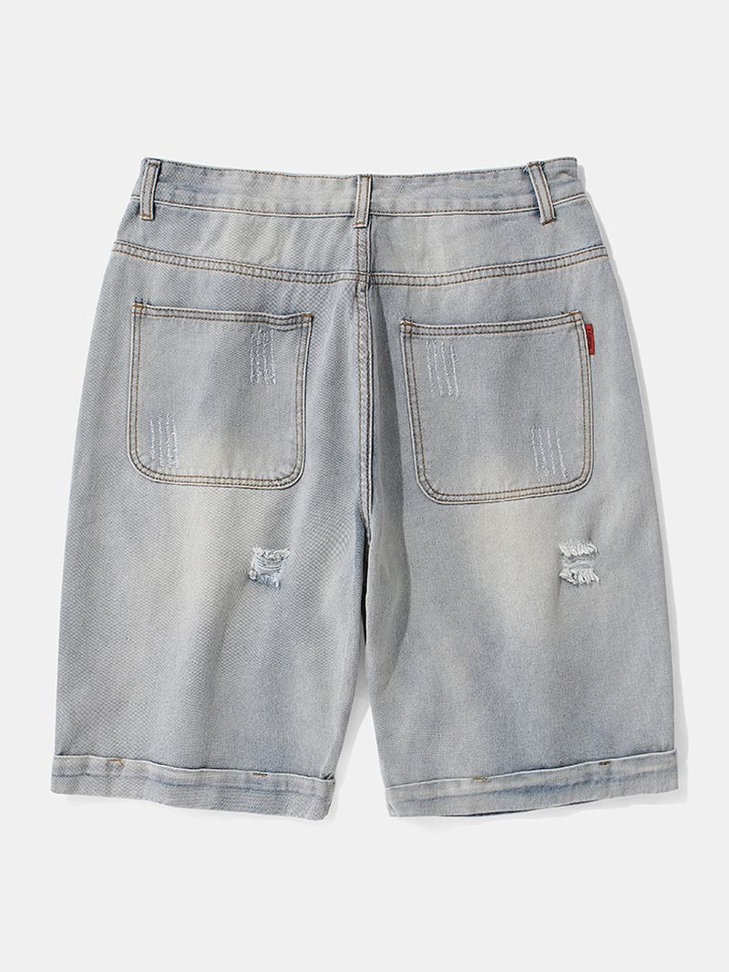 Casual Denim Shorts Met Gaten Voor Heren