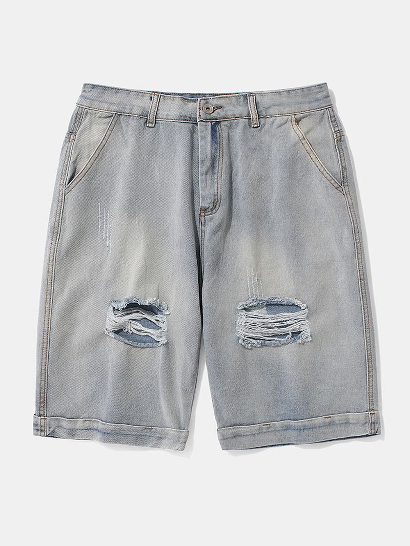 Casual Denim Shorts Met Gaten Voor Heren