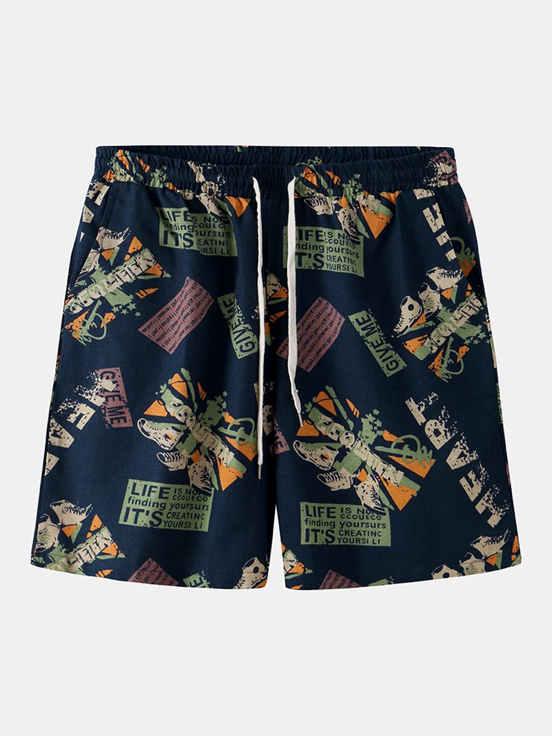 Casual Losse Shorts Met Vintage Print Voor Heren