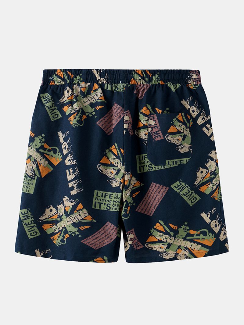 Casual Losse Shorts Met Vintage Print Voor Heren