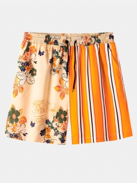 Causla Shorts Met Gestreepte Bloemenprint En Patchwork Trekkoord Voor Heren