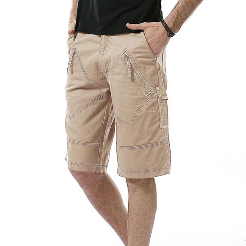 Grote Maat 30-40 Casual Cargo Shorts Zomer Heren Effen Kleur Mulit Zakken Knielengte Shorts