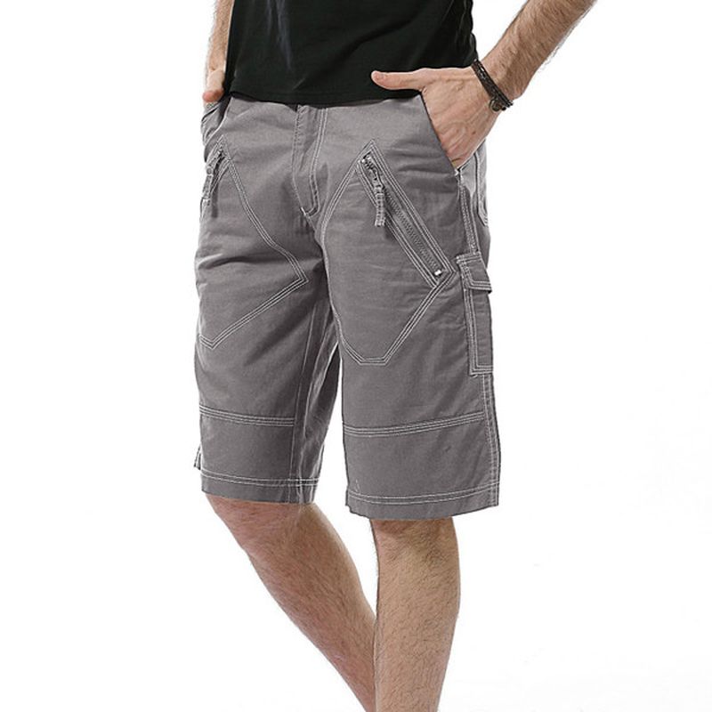 Grote Maat 30-40 Casual Cargo Shorts Zomer Heren Effen Kleur Mulit Zakken Knielengte Shorts