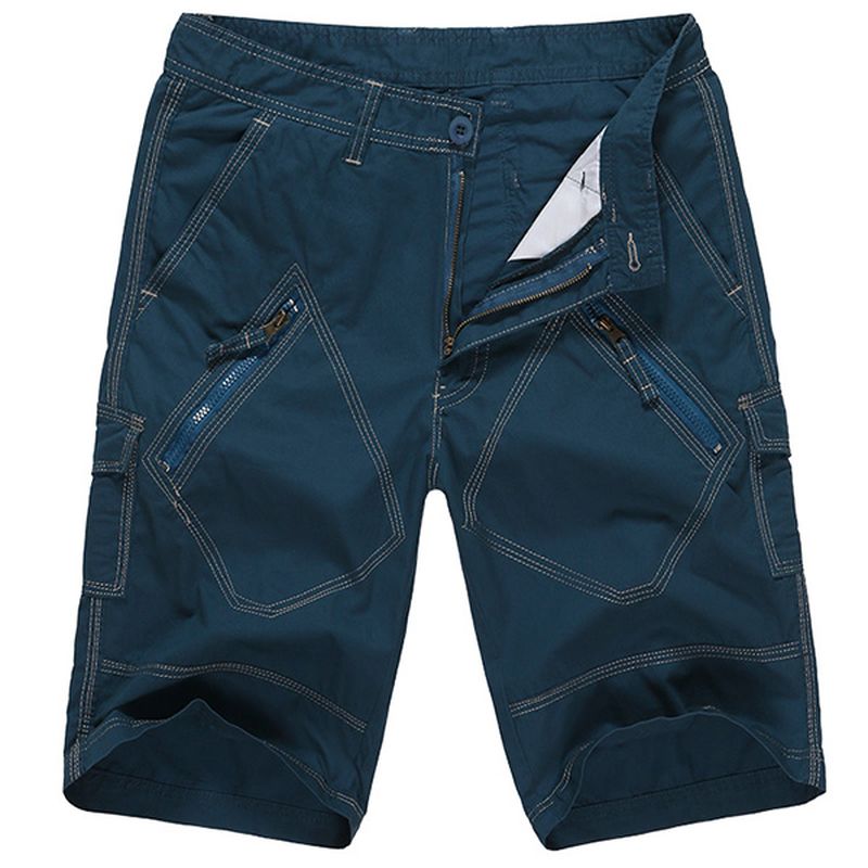 Grote Maat 30-40 Casual Cargo Shorts Zomer Heren Effen Kleur Mulit Zakken Knielengte Shorts