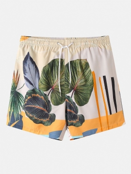 Heren Casual Planten Met Print En Tropische Trekkoord Shorts