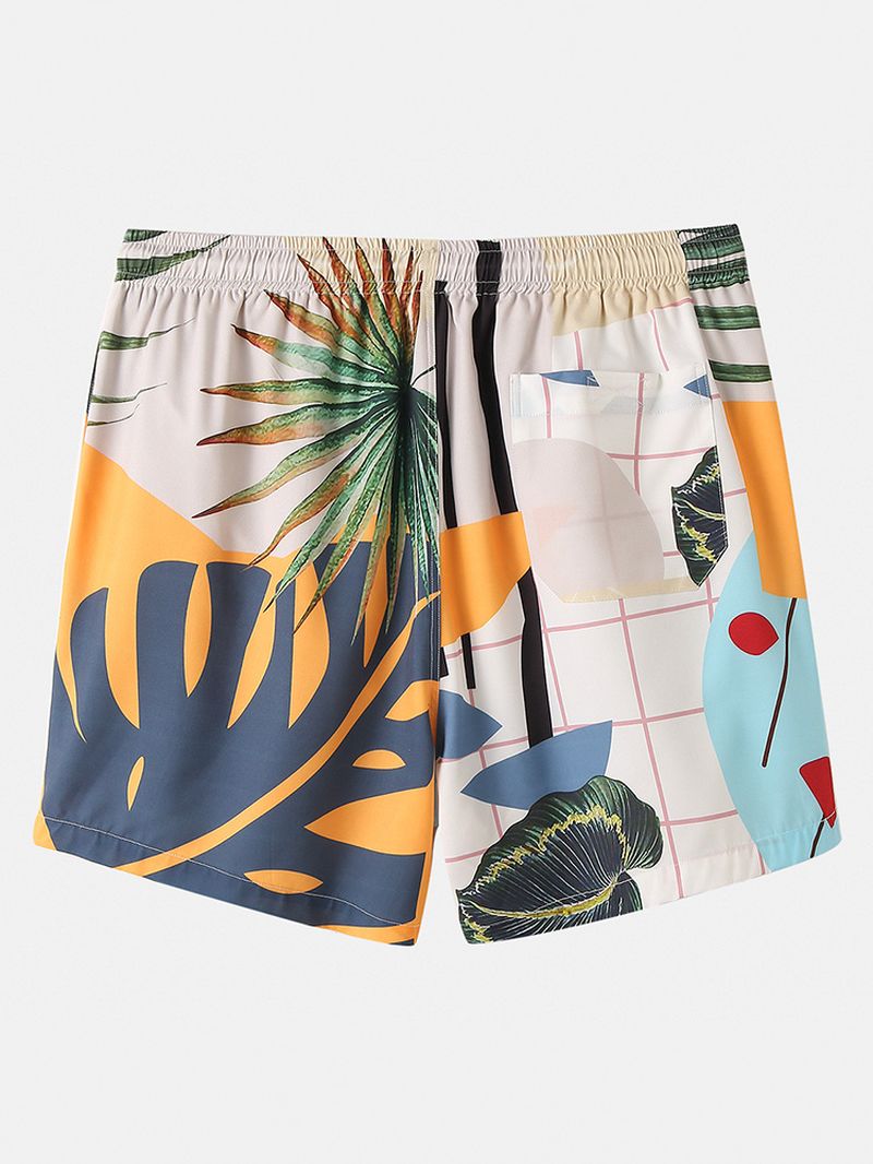 Heren Casual Planten Met Print En Tropische Trekkoord Shorts