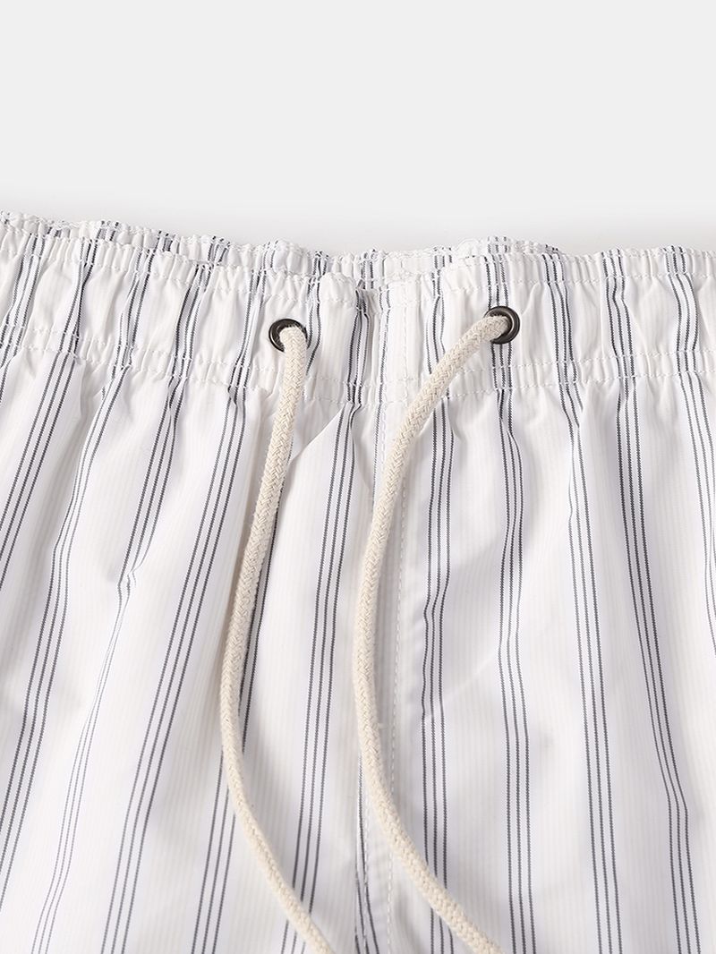 Heren Cosy Stripe Loungewear Shorts Trekkoord Sneldrogende Losse Mini Shorts