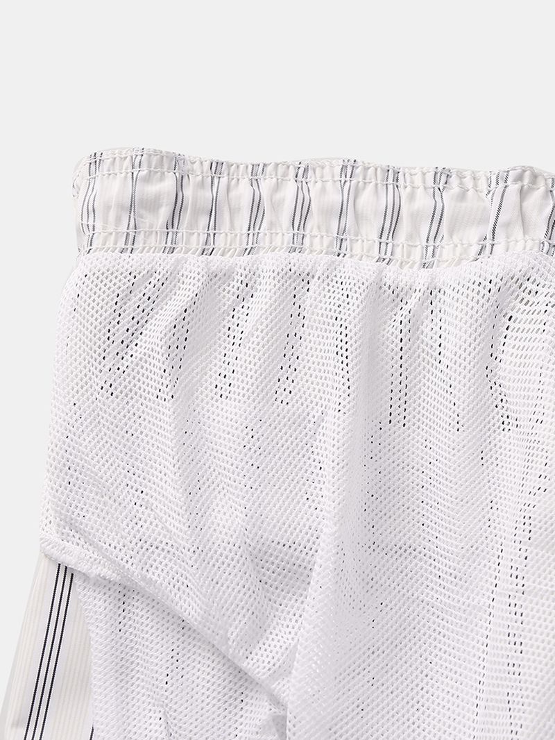 Heren Cosy Stripe Loungewear Shorts Trekkoord Sneldrogende Losse Mini Shorts