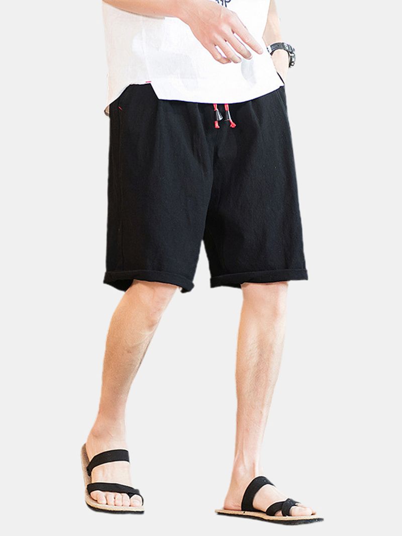 Heren Effen Kleur Elastische Taille Trekkoord Casual Shorts