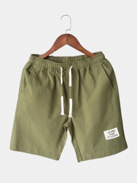 Heren Katoenen Effen Kleur Kleine Tag Trekkoord Casual Shorts Met Zak