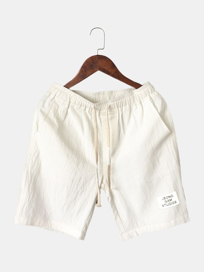 Heren Katoenen Effen Kleur Kleine Tag Trekkoord Casual Shorts Met Zak