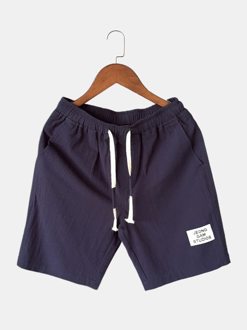 Heren Katoenen Effen Kleur Kleine Tag Trekkoord Casual Shorts Met Zak