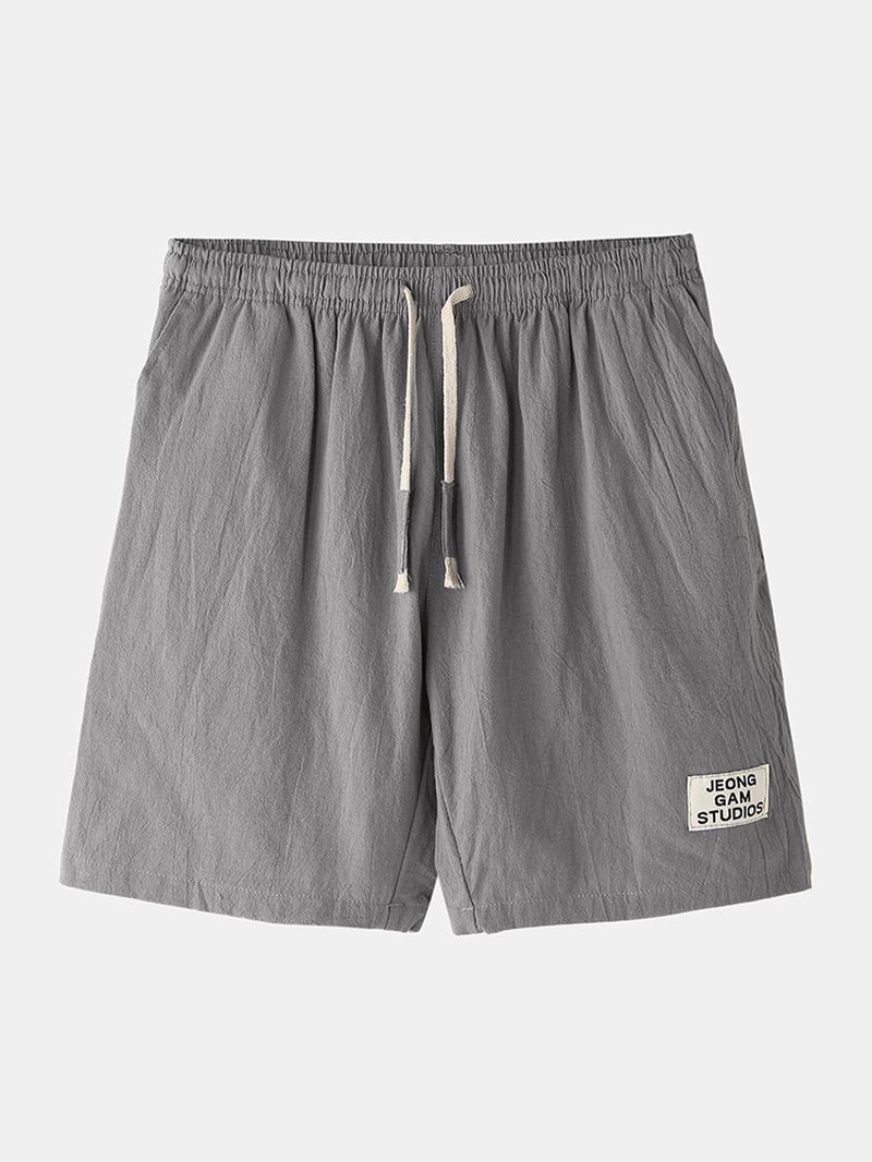 Heren Katoenen Effen Kleur Kleine Tag Trekkoord Casual Shorts Met Zak