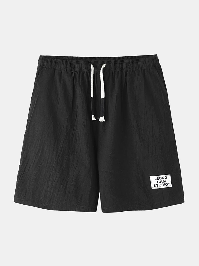 Heren Katoenen Effen Kleur Kleine Tag Trekkoord Casual Shorts Met Zak