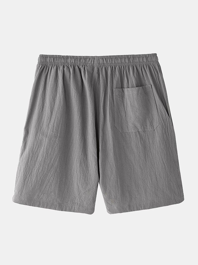 Heren Katoenen Effen Kleur Kleine Tag Trekkoord Casual Shorts Met Zak