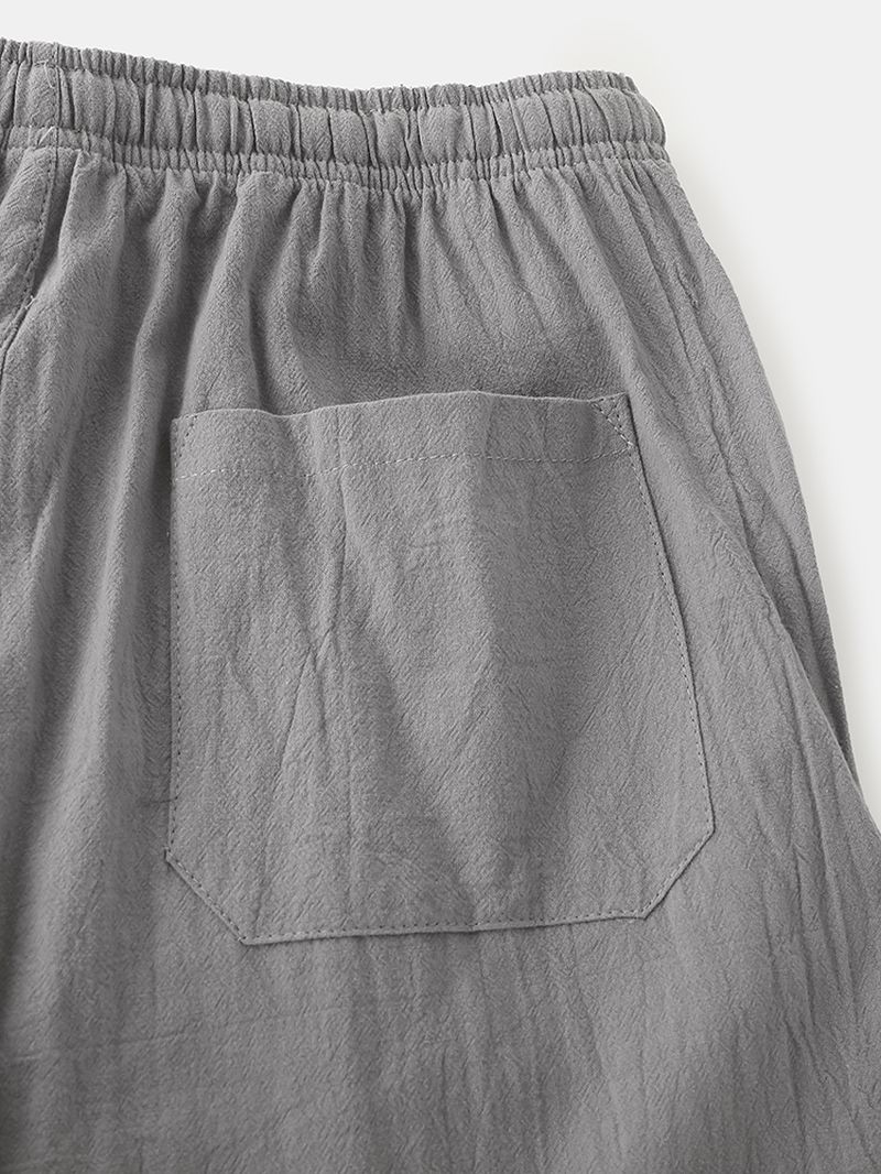 Heren Katoenen Effen Kleur Kleine Tag Trekkoord Casual Shorts Met Zak