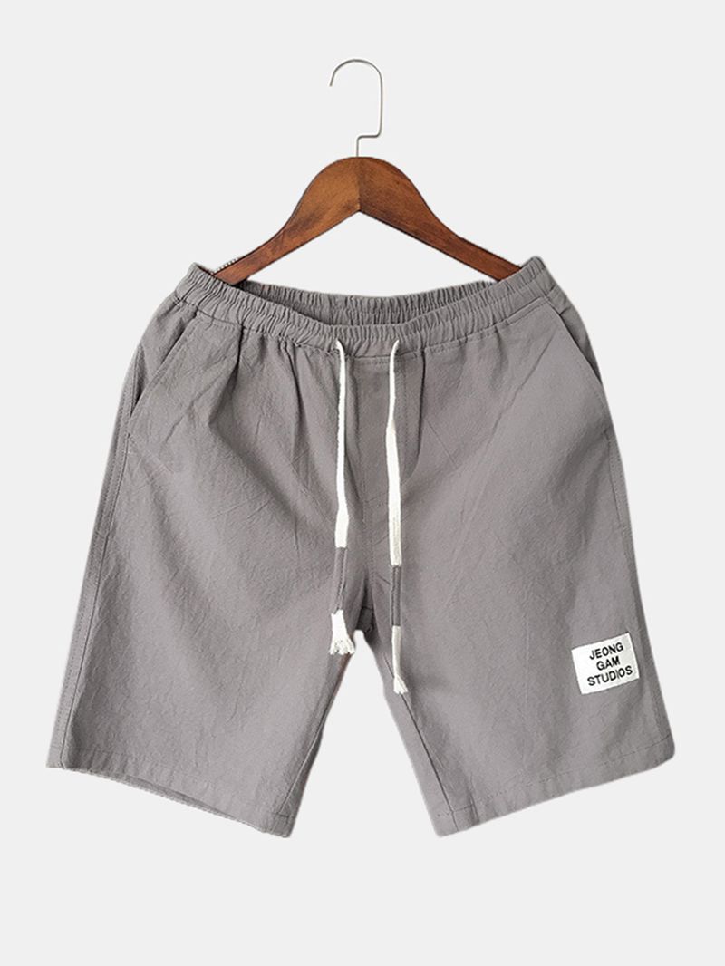 Heren Katoenen Effen Kleur Kleine Tag Trekkoord Casual Shorts Met Zak