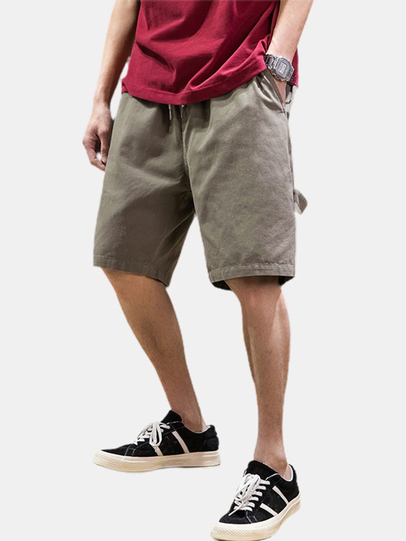 Heren Katoenen Effen Kleur Multi-pocket Losse Trekkoord Shorts