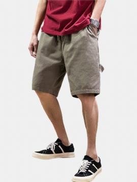 Heren Katoenen Effen Kleur Multi-pocket Losse Trekkoord Shorts