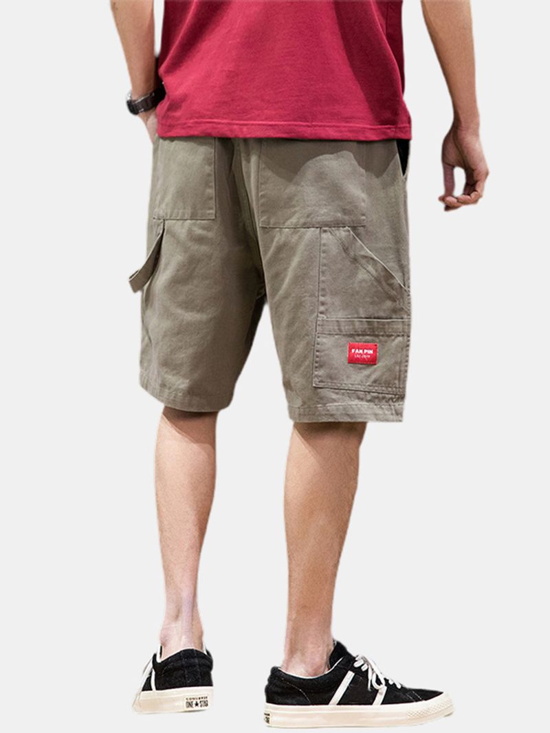 Heren Katoenen Effen Kleur Multi-pocket Losse Trekkoord Shorts