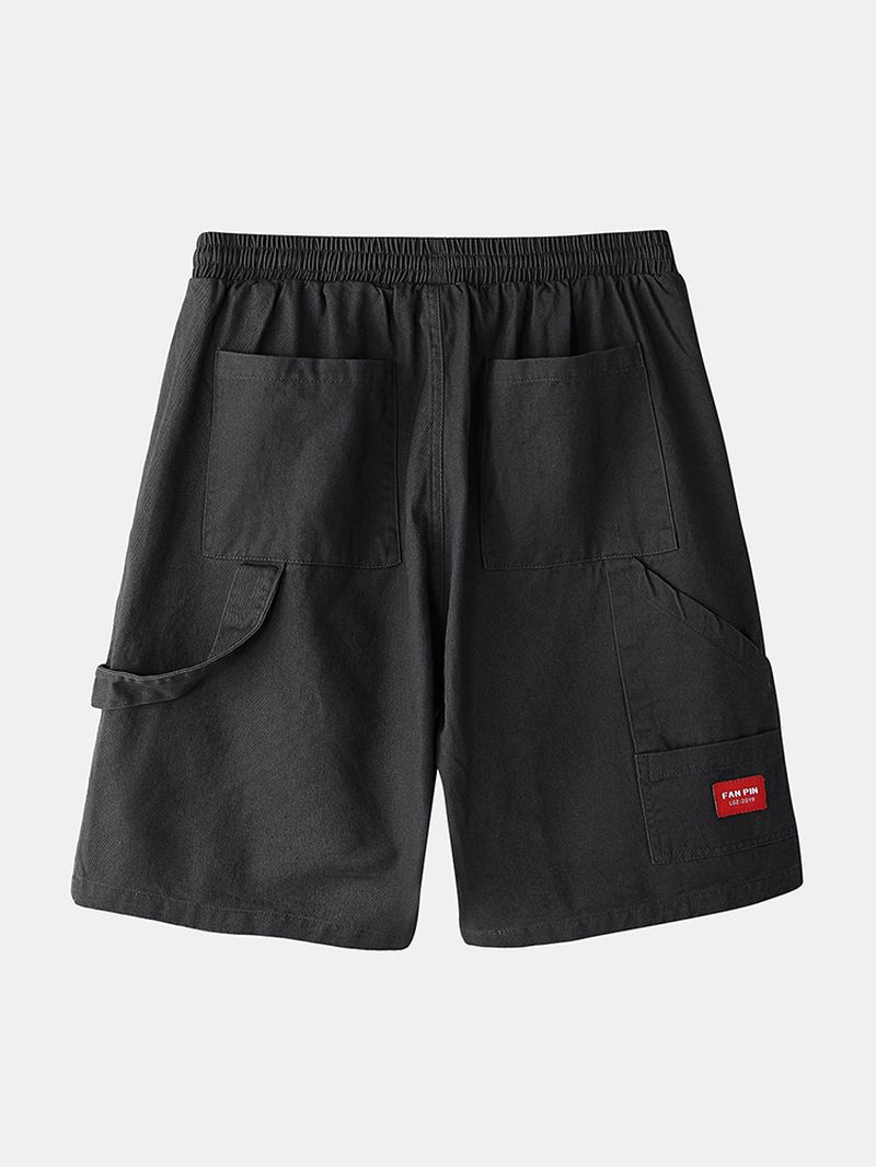 Heren Katoenen Effen Kleur Multi-pocket Losse Trekkoord Shorts