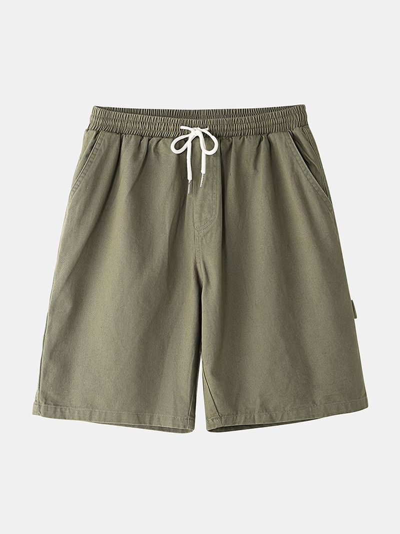 Heren Katoenen Effen Kleur Multi-pocket Losse Trekkoord Shorts