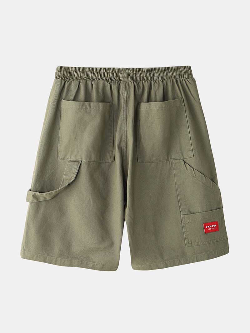 Heren Katoenen Effen Kleur Multi-pocket Losse Trekkoord Shorts