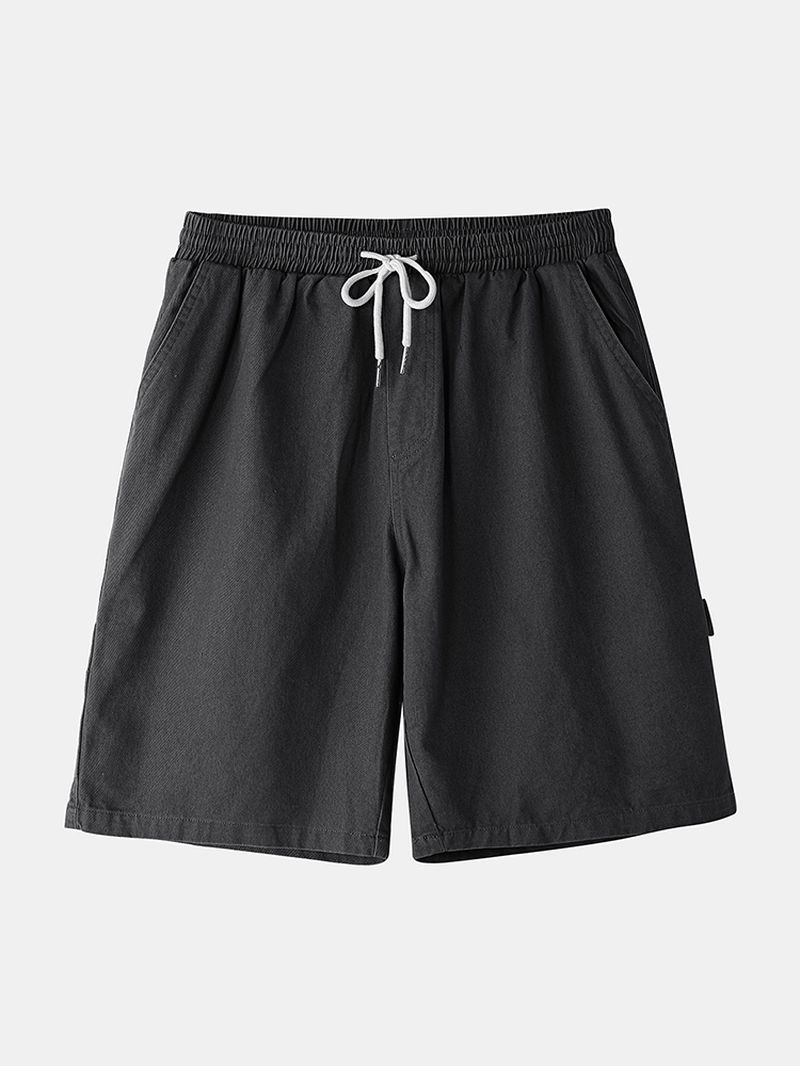 Heren Katoenen Effen Kleur Multi-pocket Losse Trekkoord Shorts