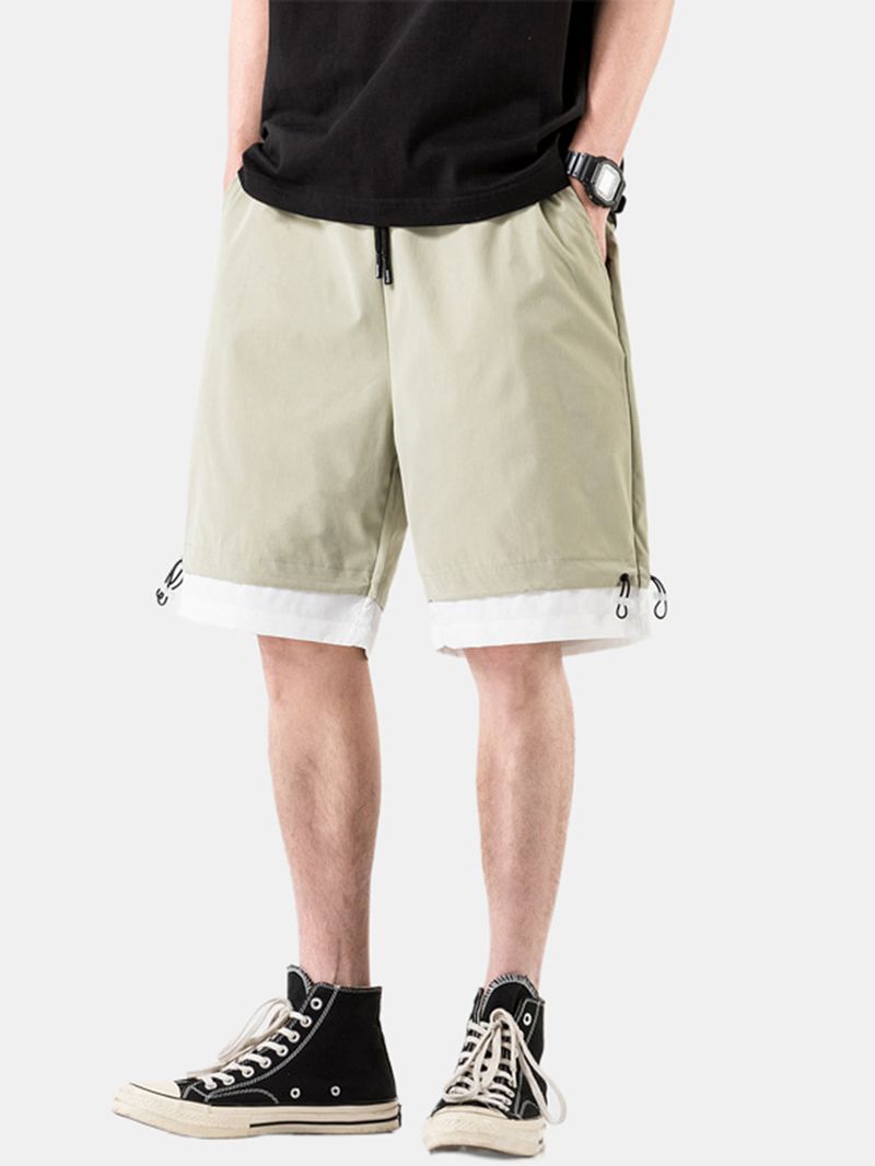 Heren Katoenen Effen Kleur Trekkoord Losse Pasvorm Casual Shorts