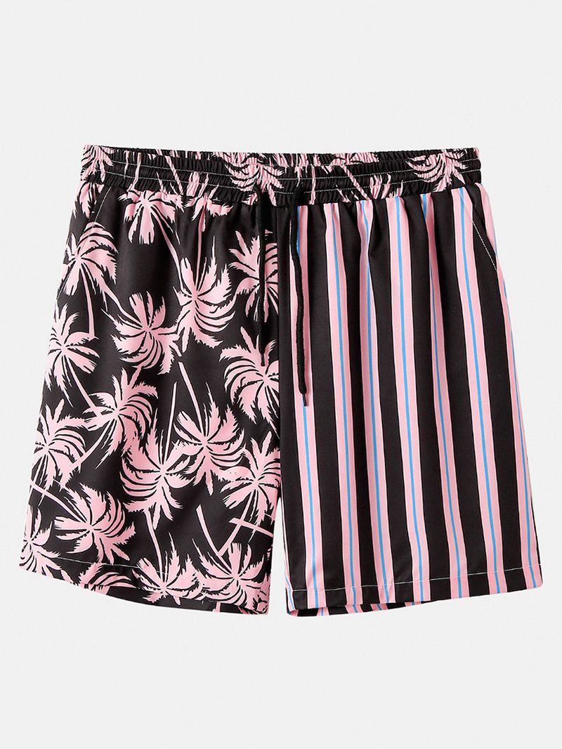 Heren Kokospalm Kleurrijke Streep Gemengde Print Casual Shorts