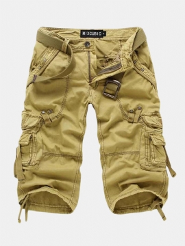 Heren Outdoor Multi-pocket Cargo Shorts Effen Kleur Casual Knielengte Katoenen Shorts