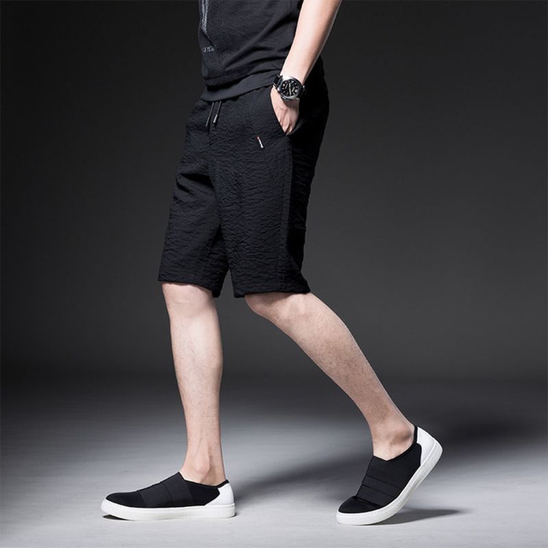 Heren Quarter Zipper Pocket Thin Section Five Pants Season Pure Black Shorts