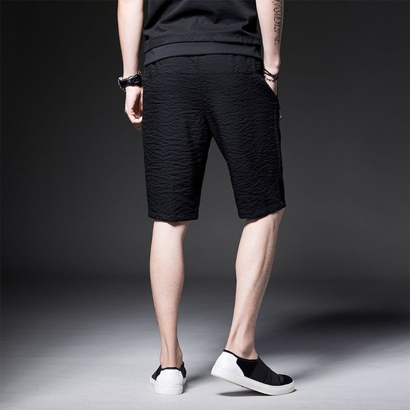 Heren Quarter Zipper Pocket Thin Section Five Pants Season Pure Black Shorts