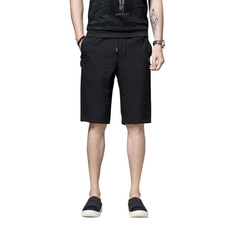 Heren Quarter Zipper Pocket Thin Section Five Pants Season Pure Black Shorts