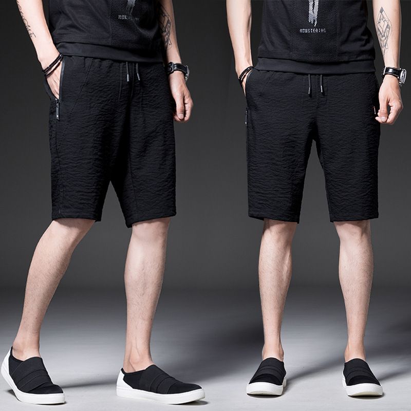 Heren Quarter Zipper Pocket Thin Section Five Pants Season Pure Black Shorts