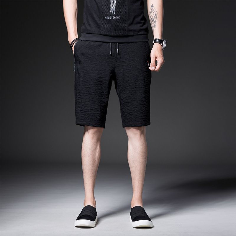 Heren Quarter Zipper Pocket Thin Section Five Pants Season Pure Black Shorts